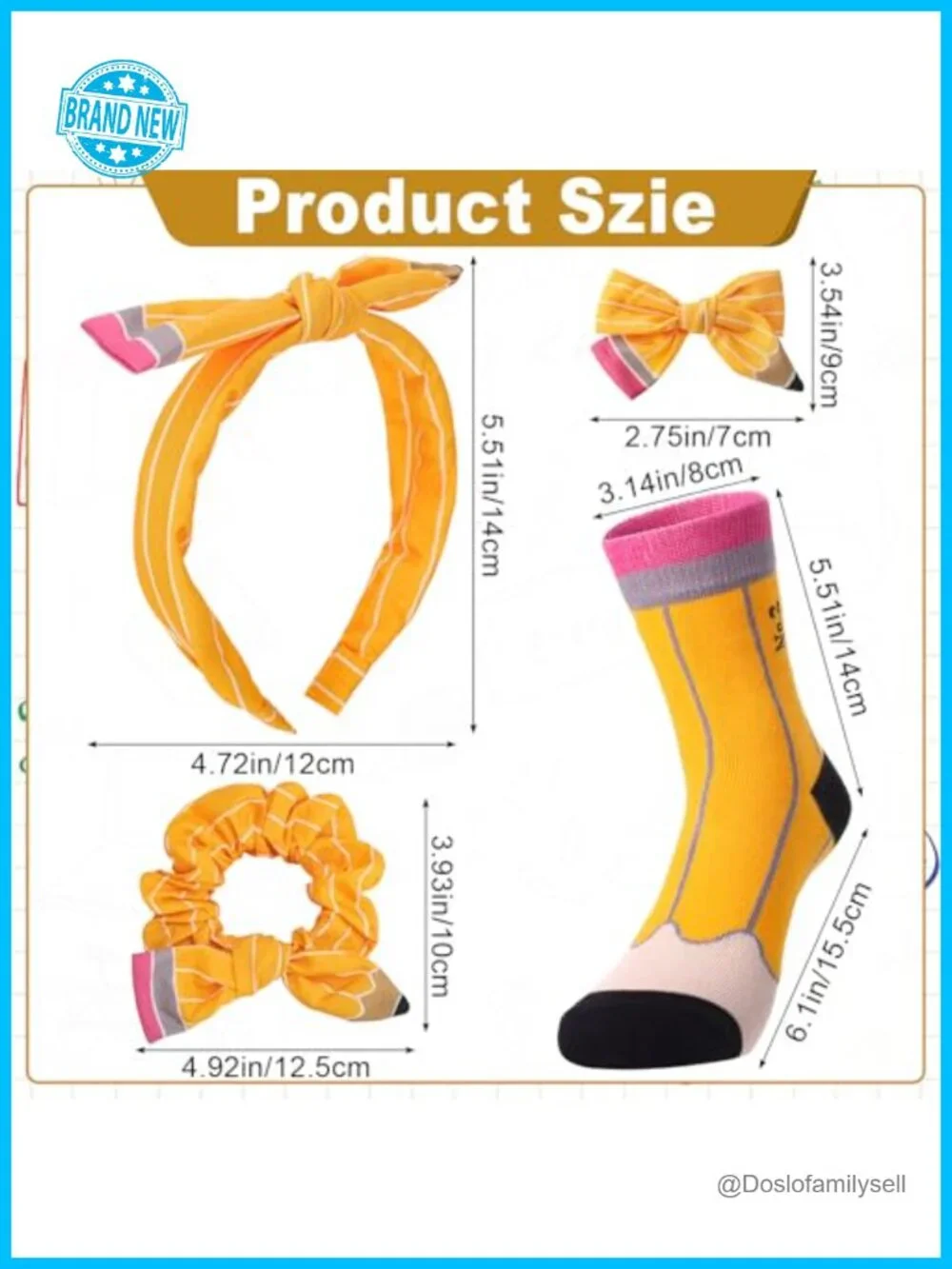 4-Pack Pencil Hair Bow Clips Headband Accessories Set Back to School Hair Stuff